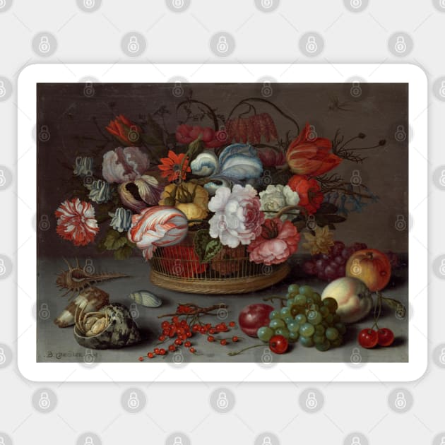 Basket of Flowers - Balthasar van der Ast Floral Painting Sticker by maxberube